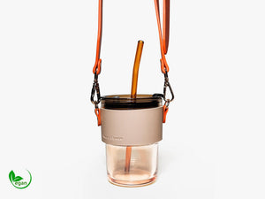 Elegant Reusalbe Cup With Lid, Straw & Strap | Heat-resistant